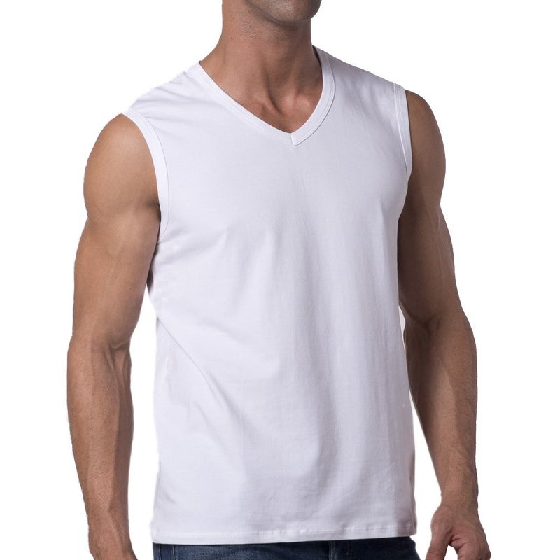 Y2Y2 Men's Sleeveless V-Neck T-Shirt, White, M (38"-40") - Image 3